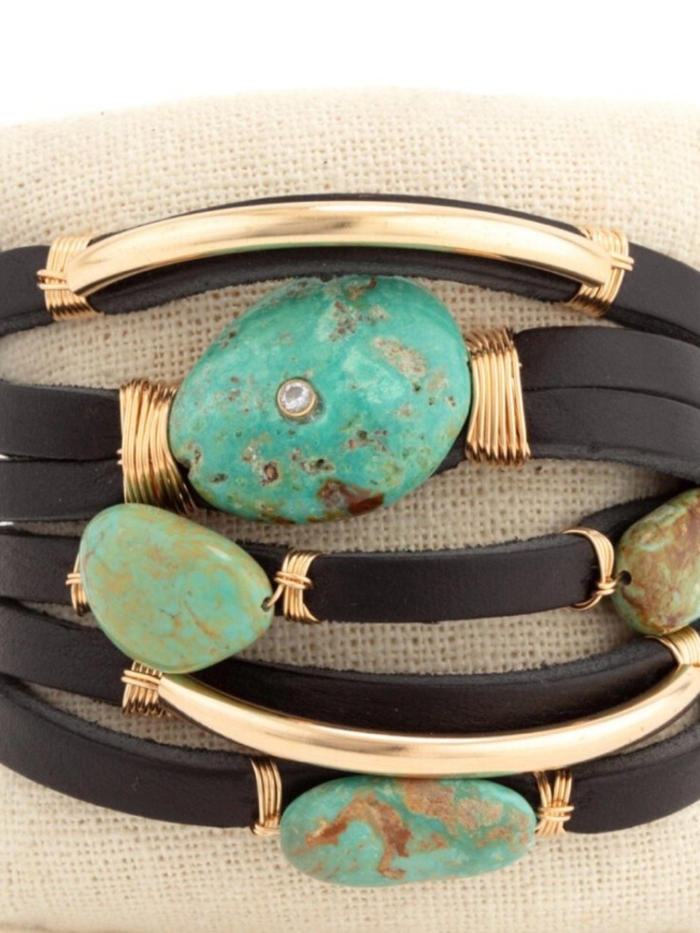 Mahina Bracelet  Taylor tessier , leather 14kt gold filled turquoise